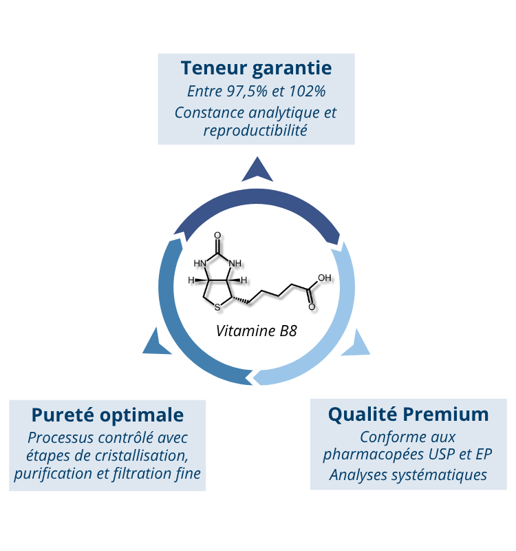 Vitamine B8 (Biotine premium) : qualité pharmaceutique et standards internationaux